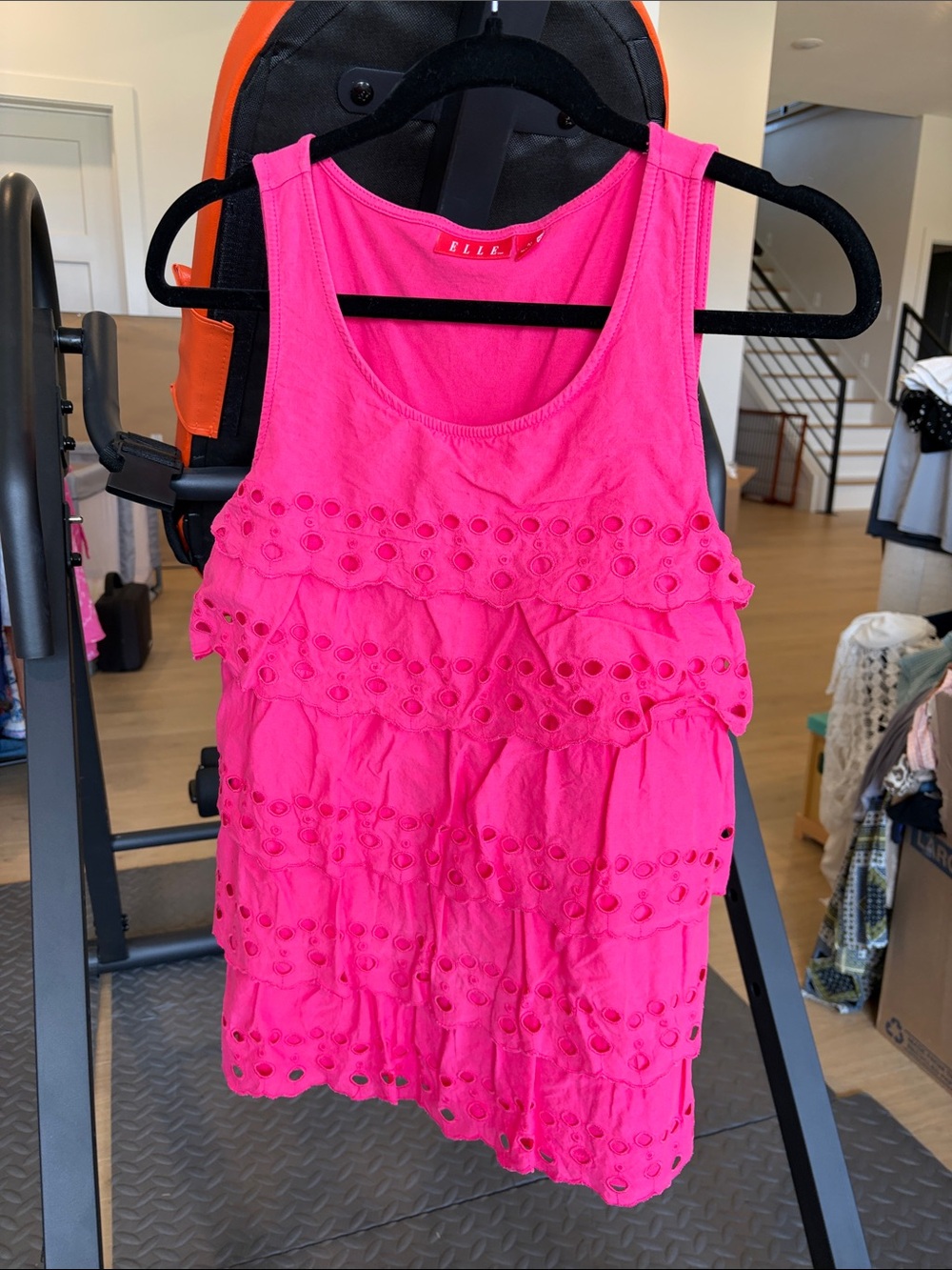 Elle Hot Pink Eyelet Ruffle Tank Top